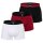 EMPORIO ARMANI Herren Trunks, 3er Pack - ESSENTIAL LOGOLABEL, Shorts, Stretch Cotton Schwarz/Rot/Weiß S