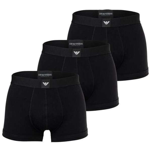 EMPORIO ARMANI Herren Trunks, 3er Pack - ESSENTIAL LOGOLABEL, Shorts, Stretch Cotton Schwarz S