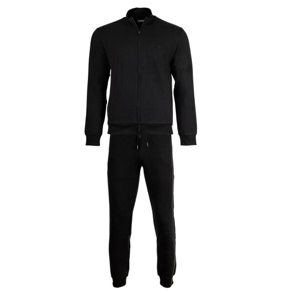 EMPORIO ARMANI mens leisure suit with zip-jacket - BASIC TERRY, full zip tracksuit, cotton-blend Black XL (X-Large)