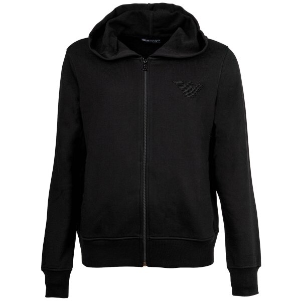 EMPORIO ARMANI Damen Sweatjacke mit Kapuze - ICONIC TERRY, Hooded Full Zip Sweatshirt, Cotton-Mix Schwarz XS