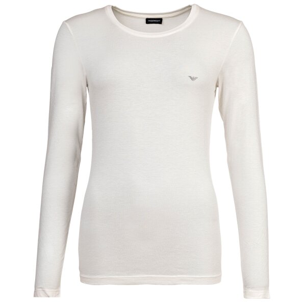 EMPORIO ARMANI womens long-sleeved round-neck top - ESSENTIAL STUDS, viscose stretch White XS (X-Small)
