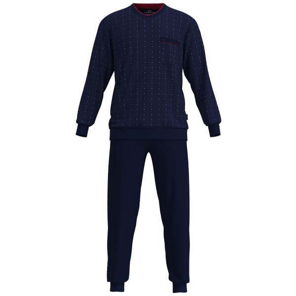 GÖTZBURG Herren Schlafanzug - lang,  Bündchen, V-Neck, Baumwolle, Pyjama Blau M