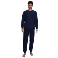 GÖTZBURG Herren Schlafanzug - lang,  Bündchen, V-Neck, Baumwolle, Pyjama Blau M