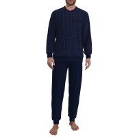 GÖTZBURG Mens pyjamas - long, cuffs, V-neck, cotton, pyjamas Blue M (Medium)