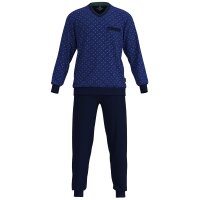 GÖTZBURG Herren Schlafanzug - lang,  Bündchen, V-Neck, Baumwolle, Pyjama Blau M