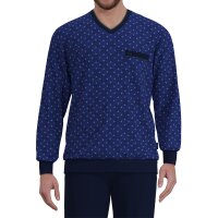 GÖTZBURG Herren Schlafanzug - lang,  Bündchen, V-Neck, Baumwolle, Pyjama Blau M