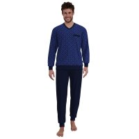 GÖTZBURG Mens pyjamas - long, cuffs, V-neck, cotton, pyjamas Blue M (Medium)