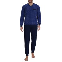 GÖTZBURG Mens pyjamas - long, cuffs, V-neck, cotton, pyjamas Blue L (Large)