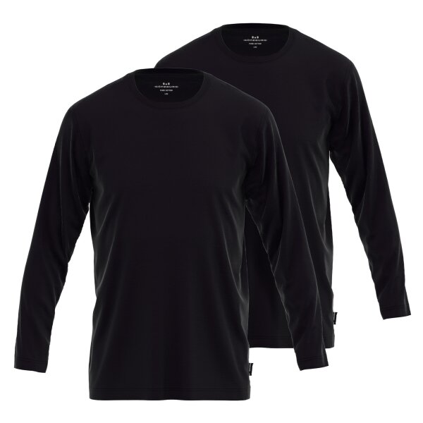 GÖTZBURG Mens long-sleeved shirt, pack of 2 - cotton, longsleeve, single-coloured Black M (Medium)