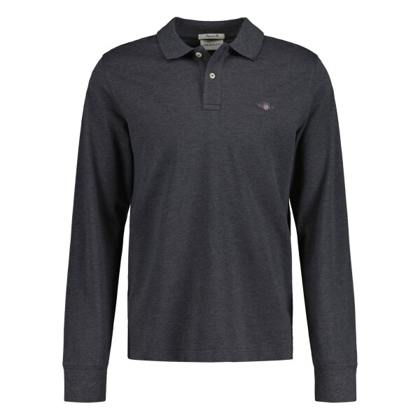 GANT Herren Poloshirt - REGULAR SHIELD LONGSLEEVE PIQUE RUGGER, Langarm, Logo Anthrazit Melange 2XL