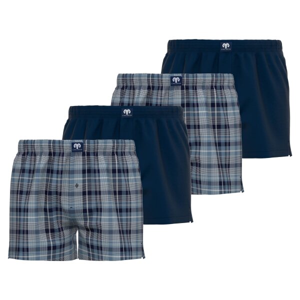CECEBA mens woven boxer shorts, 4-pack - underwear, pants, cotton, logo, checked, single-coloured Blue M (Medium)