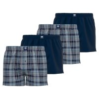 CECEBA Herren Web-Boxershorts, 4er Pack - Unterwäsche, Unterhose, Baumwolle, Logo, Karo, einfarbig Blau M