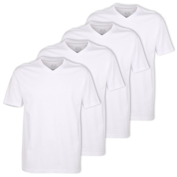 CECEBA mens T-shirts, 4-pack - convex, V-neck, short-sleeved, cotton, plain-coloured White XL (X-Large)