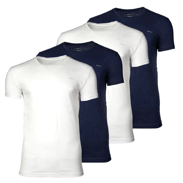 GANT Mens T-shirt, 4-pack - C-NECK T-SHIRT 4-PACK, round neck, short sleeve, cotton Navy/White M (Medium)
