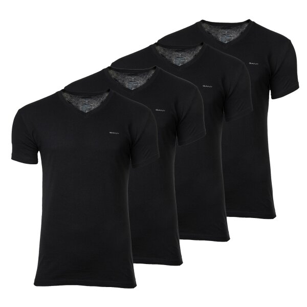 GANT Herren T-Shirt, 4er Pack - V-NECK T-SHIRT 4-PACK, V-Ausschnitt, kurzarm, Cotton Schwarz L