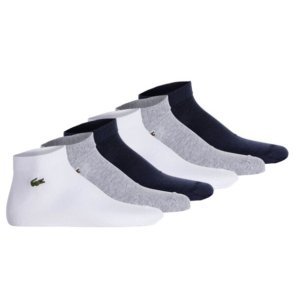 LACOSTE Unisex Sneakersocken, 6er Pack - Baumwollmischung, einfarbig, Logo Weiß/Grau/Dunkelblau 35-38