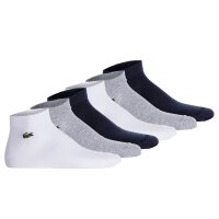LACOSTE Unisex Sneakersocken, 6er Pack - Baumwollmischung, einfarbig, Logo Weiß/Grau/Dunkelblau 35-38