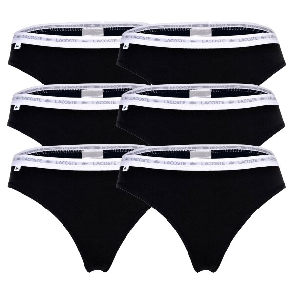 LACOSTE Womens Thongs, 6-Pack - Thong, Underwear, Cotton Stretch, Logo Waistband, Solid Color Black S (Small)