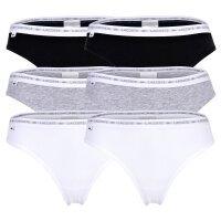 LACOSTE Womens Thongs, 6-Pack - Thong, Underwear, Cotton Stretch, Logo Waistband, Solid Color Black/Grey/White XS (X-Small)