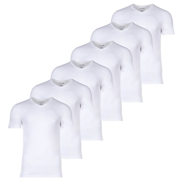 LACOSTE Herren T-Shirts, 6er Pack - Essentials, V-Ausschnitt, Slim Fit, Baumwolle, einfarbig Weiß M