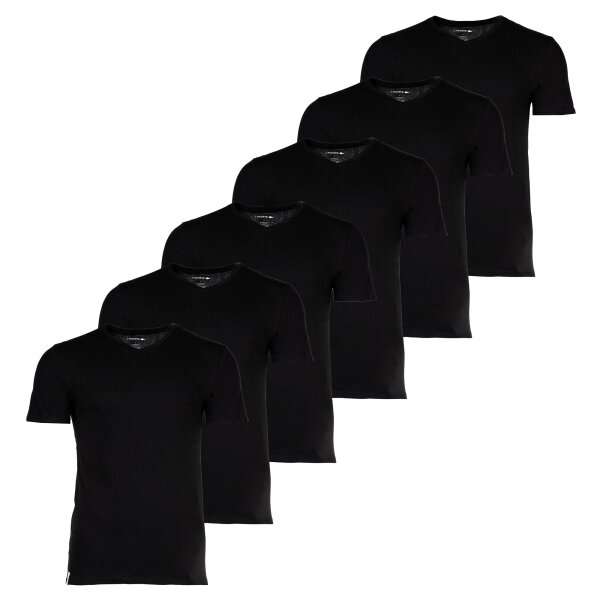 LACOSTE Mens T-Shirts, 6-pack - Essentials, V-Neck, Slim Fit, Cotton, Solid Color Black S (Small)