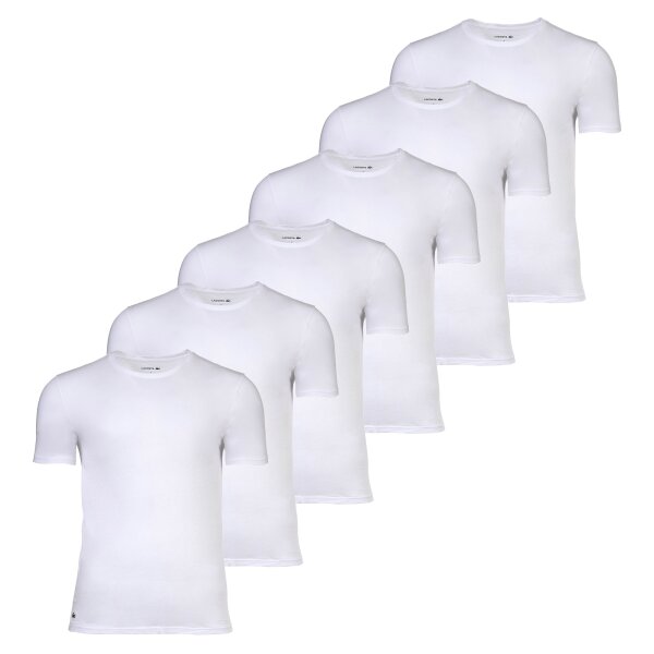 LACOSTE Mens T-Shirts, 6-pack - Essentials, Round Neck, Slim Fit, Cotton, Solid Color White M (Medium)