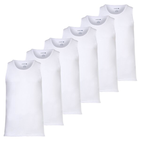 LACOSTE Mens Undershirts, 6-pack - Tank Top, Round Neck, Slim Fit, Cotton, Solid Color White S (Small)