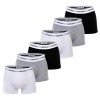 LACOSTE Herren Boxershorts, 6er Pack - Trunks, Cotton Stretch, Logobund Schwarz/Weiß/Grau S