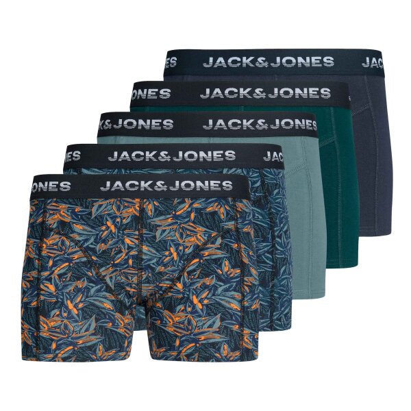JACK&JONES Herren Boxershorts, 5er Pack - JACMAXWELL TRUNKS 5 PACK, Baumwoll-Stretch Grün/Blau/Schwarz S