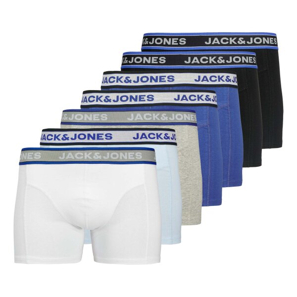 JACK&JONES Herren Boxershorts, 7er Pack - JACHUDSON SOLID TRUNKS 7 PACK, Baumwoll-Stretch Schwarz/Blau/Grau/Weiß S