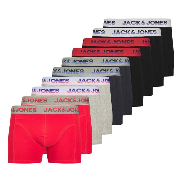 JACK&JONES Men Boxer shorts, pack of 10 - JACJADON SOLID TRUNKS 10 PACK, trunks, cotton stretch Red/Grey/Black 2XL (XX-Large)