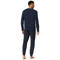 SCHIESSER Herren Schlafanzug, lang - Casual Essentials, Single Jersey, Baumwolle, V-Ausschnitt Dunkelblau (Burgund) M