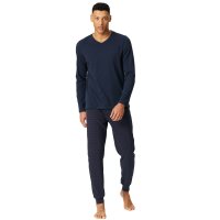 SCHIESSER mens pajamas, long - Casual Essentials, single jersey, cotton, V-neck Dark blue (Burgund) M (Medium)