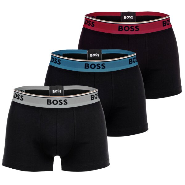 BOSS mens boxer shorts, 3-pack - Power Trunks, logo, cotton blend, single-coloured Black/Red/Blue/Grey L (Large)