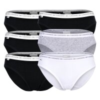 LACOSTE Damen Slips, 6er Pack - Brief, Unterwäsche, Cotton Stretch, Logobund, einfarbig Schwarz/Schwarz/Grau/Weiß XS
