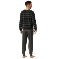 SCHIESSER Herren Schlafanzug, lang - Frottee, Bündchen, gestreift Dunkelgrau XL