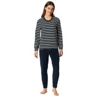 SCHIESSER Women Pajamas, long - terrycloth, cuffs, striped Blue L (Large)