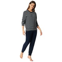 SCHIESSER Women Pajamas, long - terrycloth, cuffs, striped Blue L (Large)