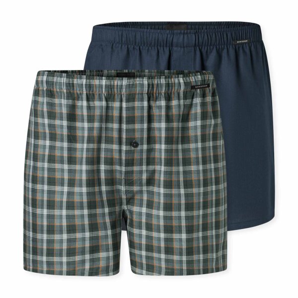 SCHIESSER Men Woven boxer shorts, pack of 2 - woven fabric, cotton Blue/Green XL (X-Large)