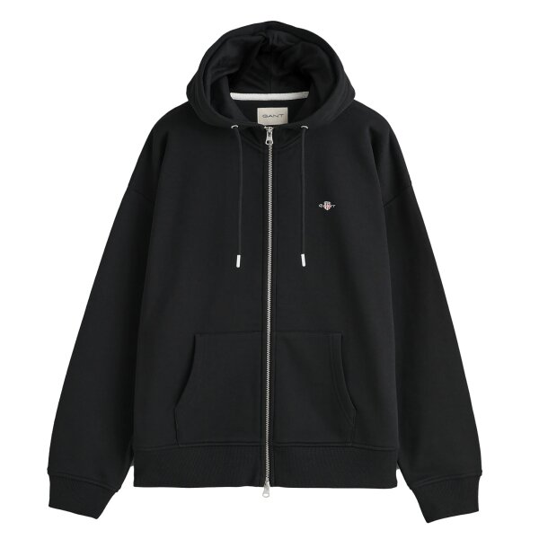 GANT Ladies Sweat Jacket - ARCHIVE SHIELD FULL ZIP HOODIE, hooded jacket, logo Black M (Medium)