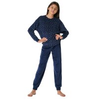 SCHIESSER Mädchen Schlafanzug, lang - Teens, Velour, Pyjama Set Dunkelblau 140
