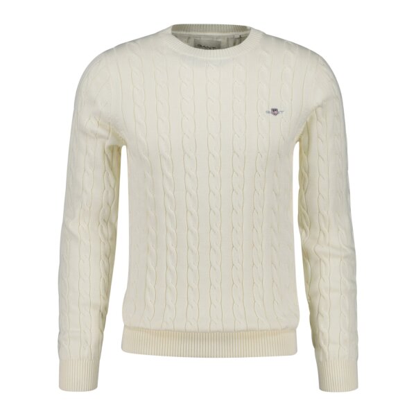 GANT Herren Stirckpullover - COTTON CABLE C-NECK, Zopfstrick, Rundhals, Baumwolle Cream M