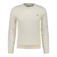 GANT Herren Stirckpullover - COTTON CABLE C-NECK, Zopfstrick, Rundhals, Baumwolle Cream M