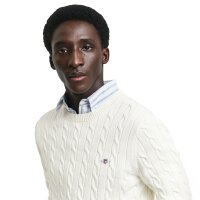 GANT Herren Stirckpullover - COTTON CABLE C-NECK, Zopfstrick, Rundhals, Baumwolle Cream M