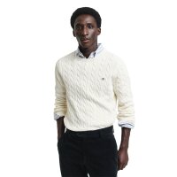 GANT Mens Knitted Jumper - COTTON CABLE C-NECK, Cable knit, Round neck, Cotton Cream M (Medium)