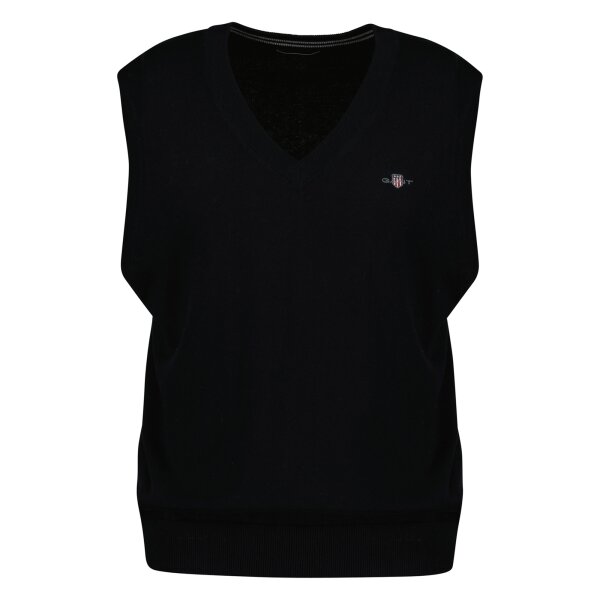 GANT Mens Pullover - CLASSIC COTTON V-NECK, knitted jumper, V-neck, cotton Black L (Large)
