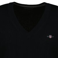 GANT Mens Pullover - CLASSIC COTTON V-NECK, knitted jumper, V-neck, cotton Black L (Large)