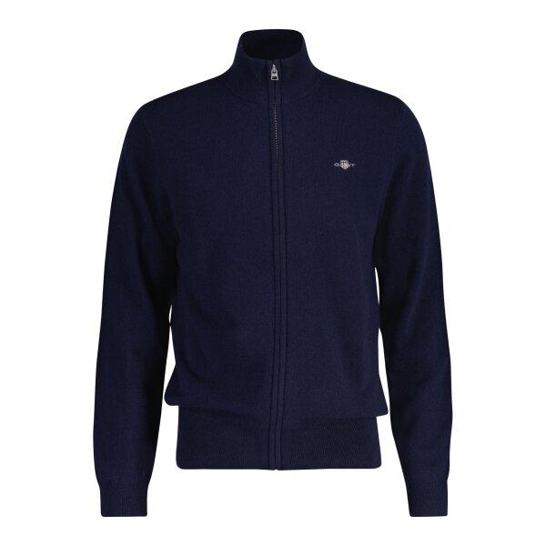 GANT Mens Cardigan, Wool - EXTRAFINE LAMBSWOOL ZIP CARDIGAN, Stand-up Collar Blue M (Medium)