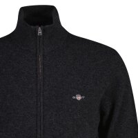 GANT Mens Cardigan, Wool - EXTRAFINE LAMBSWOOL ZIP CARDIGAN, Stand-up Collar Anthracite Melange L (Large)