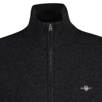 GANT Mens Cardigan, Wool - EXTRAFINE LAMBSWOOL ZIP CARDIGAN, Stand-up Collar Anthracite Melange L (Large)